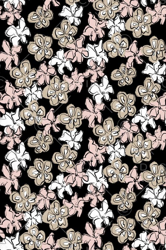 黑底花卉印花华亿平台图片