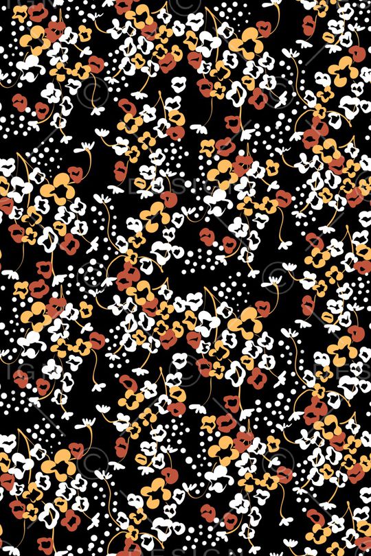 黑底花卉印花华亿平台图片