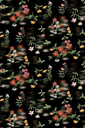 黑底花卉印花华亿平台图片