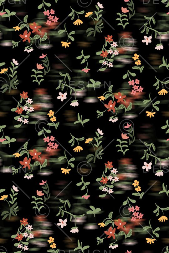 黑底花卉印花华亿平台图片