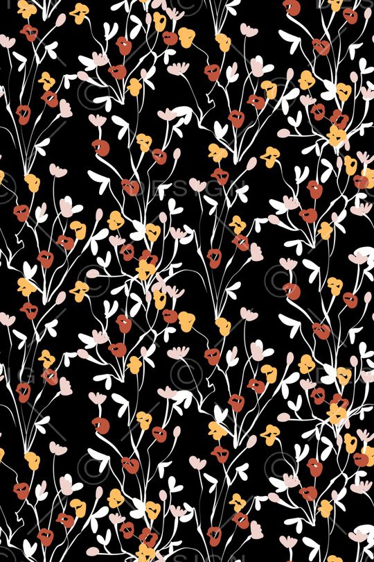 黑底花卉印花华亿平台图片