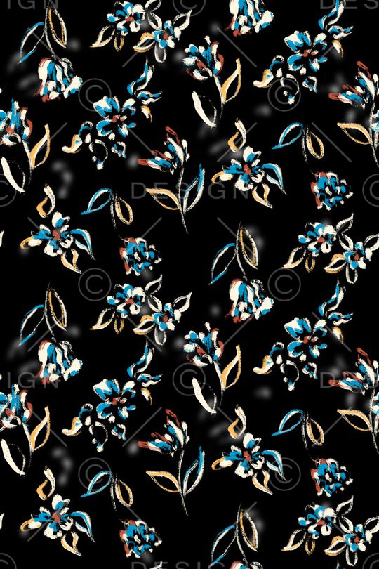 黑底花卉印花华亿平台图片