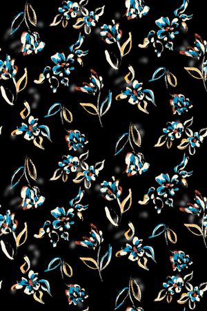 黑底花卉印花华亿平台图片