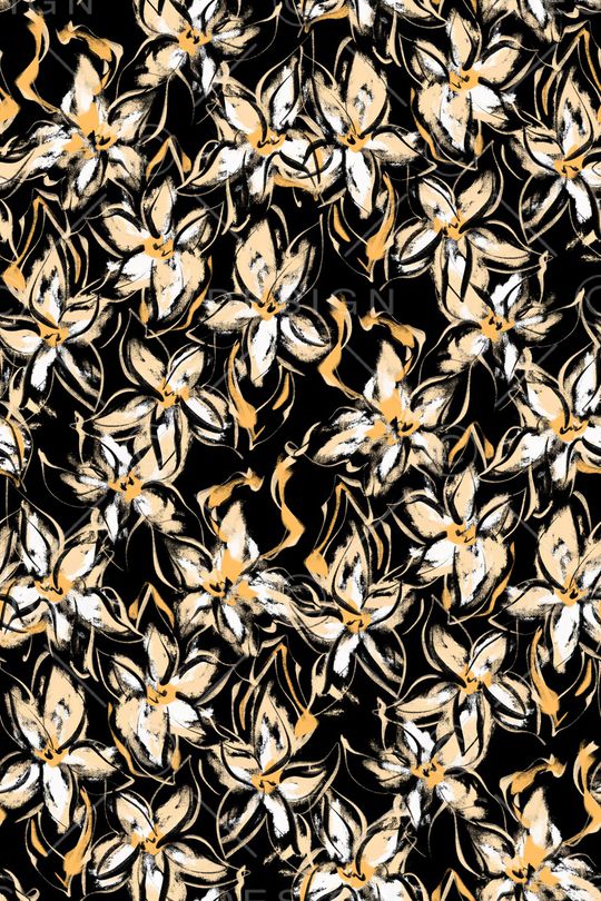 黑底花卉印花华亿平台图片