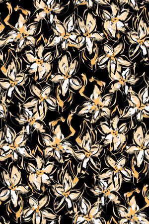 黑底花卉印花华亿平台图片