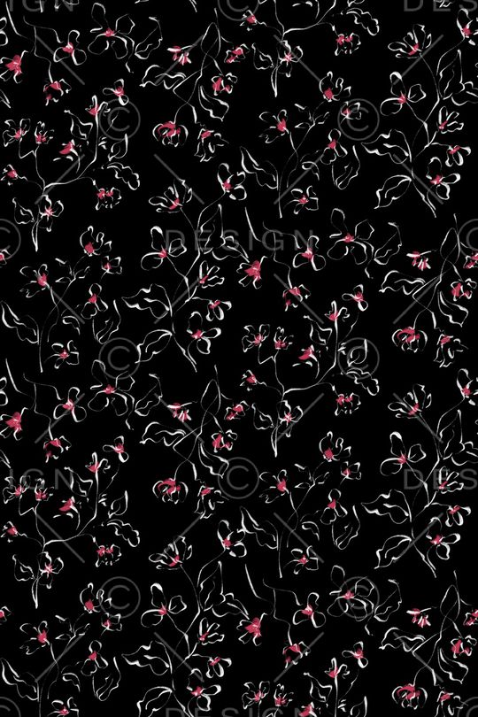 黑底花卉印花华亿平台图片