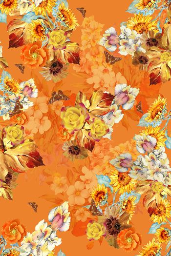 水彩花卉印花华亿平台图片