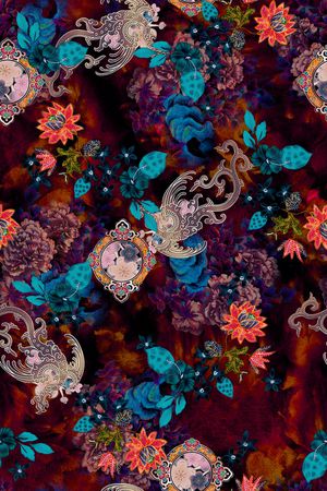 褪色花卉印花华亿平台图片