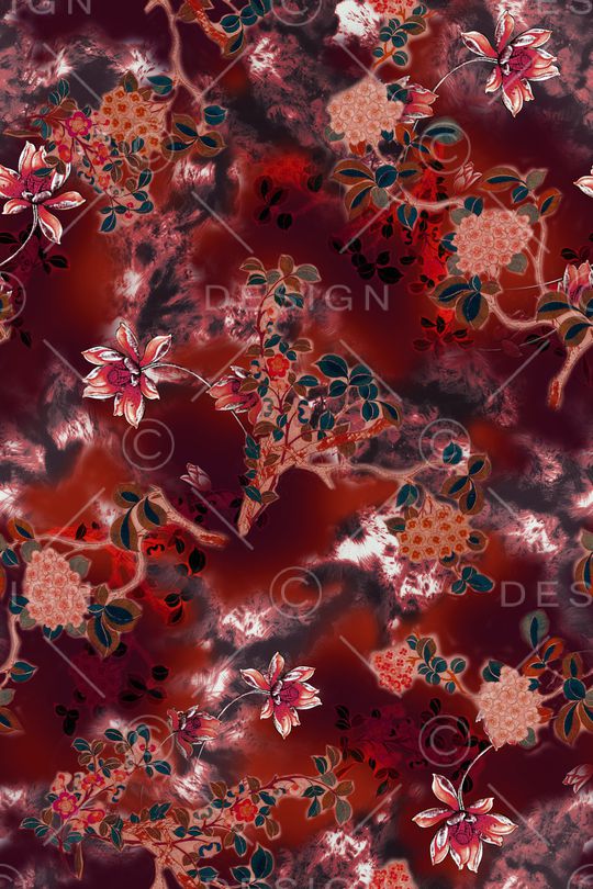 褪色花卉印花华亿平台图片