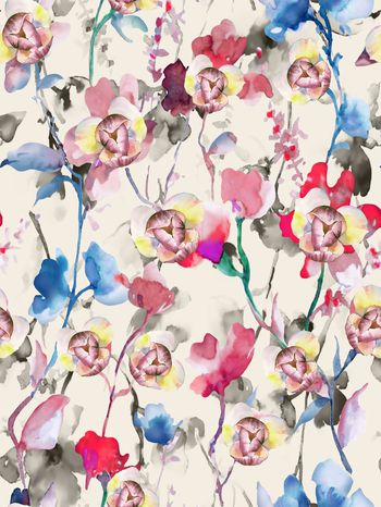 水彩花卉印花华亿平台图片