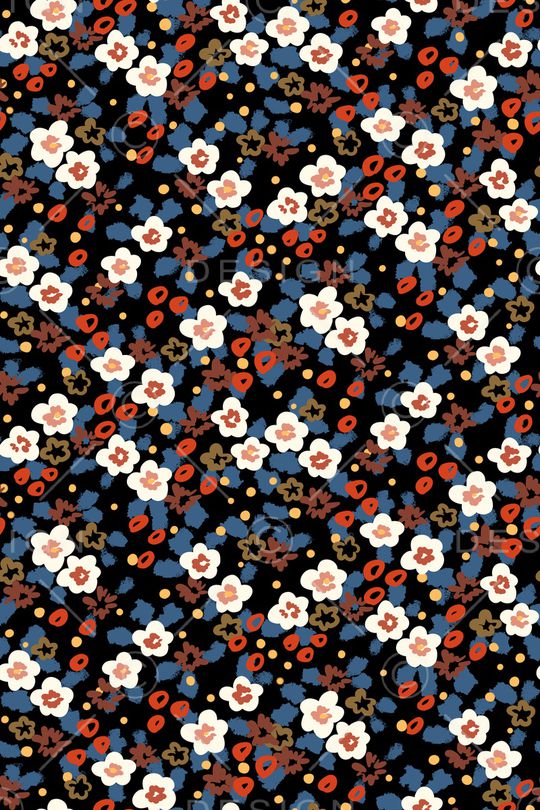 黑底花卉印花华亿平台图片