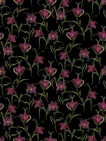 黑底花卉印花华亿平台图片