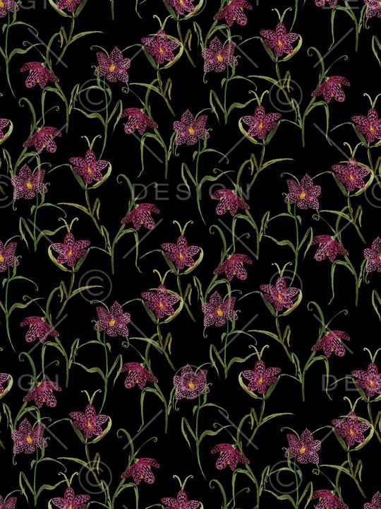 黑底花卉印花华亿平台图片