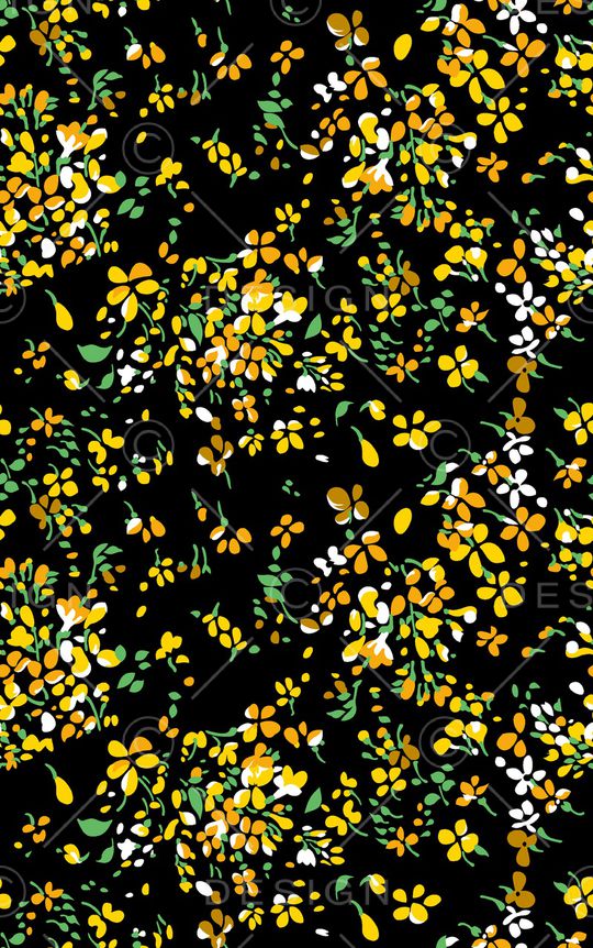 黑底花卉印花华亿平台图片