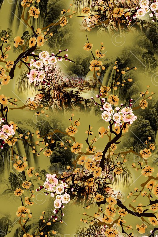 山水画印花华亿平台图片