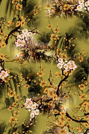 山水画印花华亿平台图片