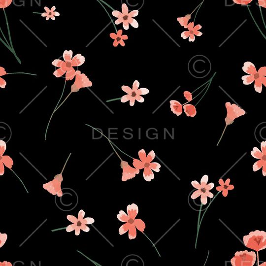 黑底花卉印花华亿平台图片