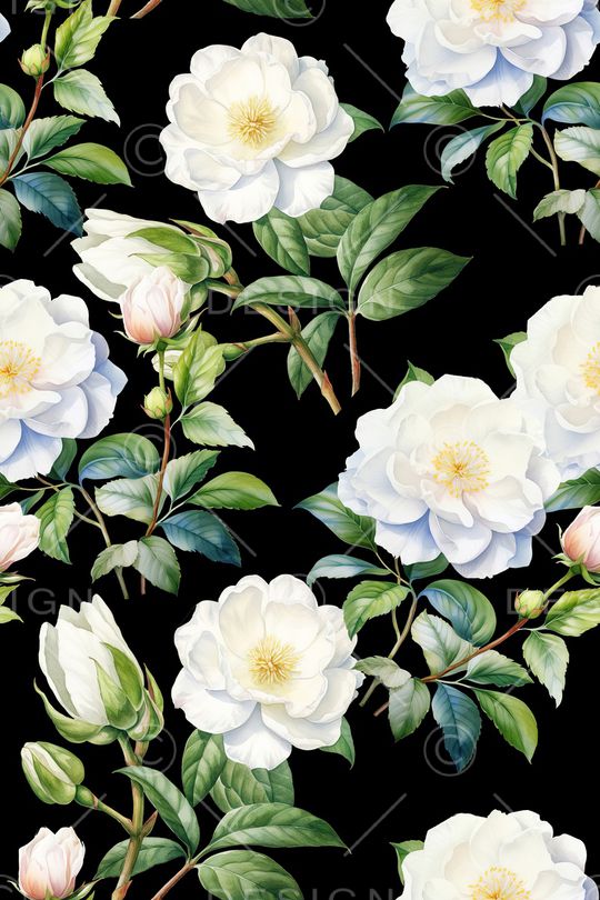 黑底花卉印花华亿平台图片