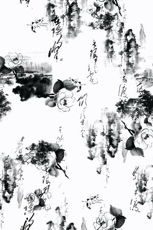 山水画印花华亿平台图片