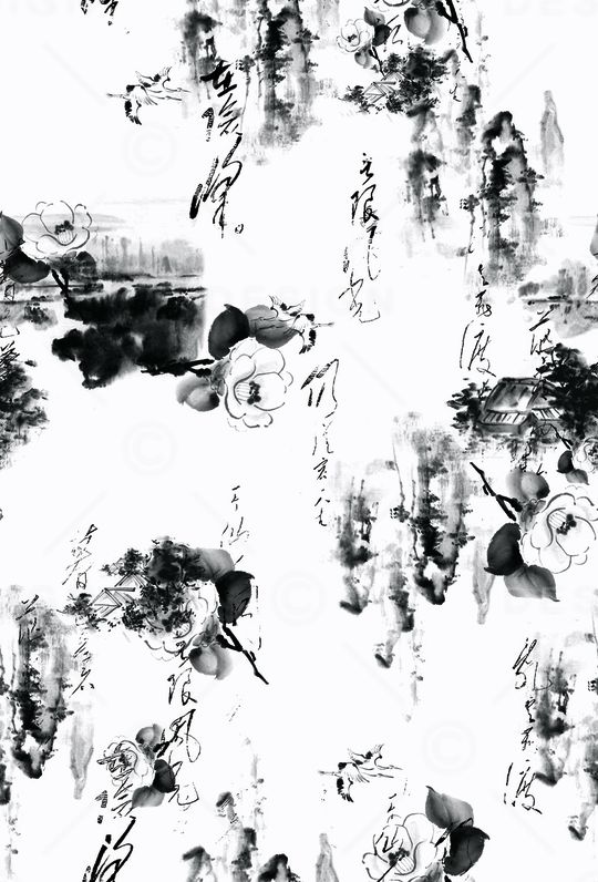 山水画印花华亿平台图片