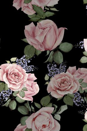 黑底花卉印花华亿平台图片