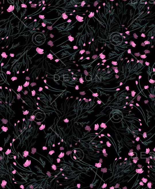 黑底花卉印花华亿平台图片