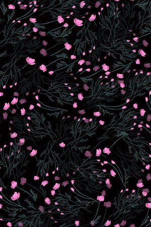 黑底花卉印花华亿平台图片