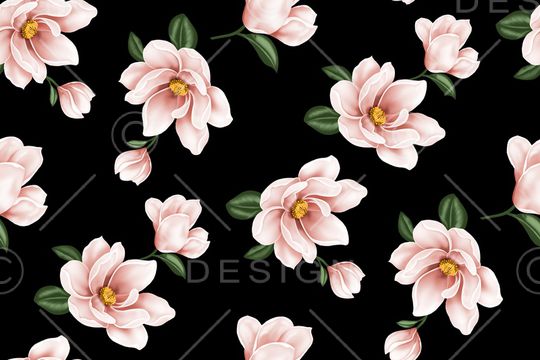 黑底花卉印花华亿平台图片