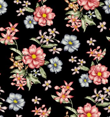 黑底花卉印花华亿平台图片