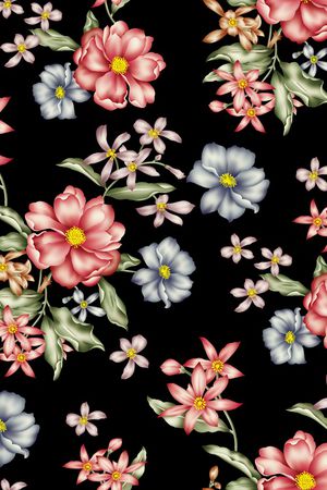 黑底花卉印花华亿平台图片