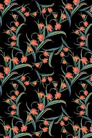 黑底花卉印花华亿平台图片