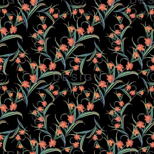 黑底花卉印花华亿平台图片