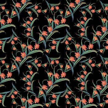 黑底花卉印花华亿平台图片