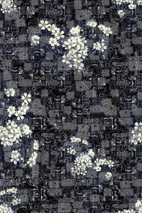 黑底花卉印花华亿平台图片