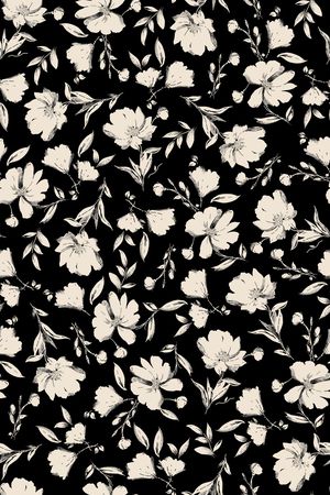 黑底花卉印花华亿平台图片