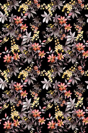 黑底花卉印花华亿平台图片