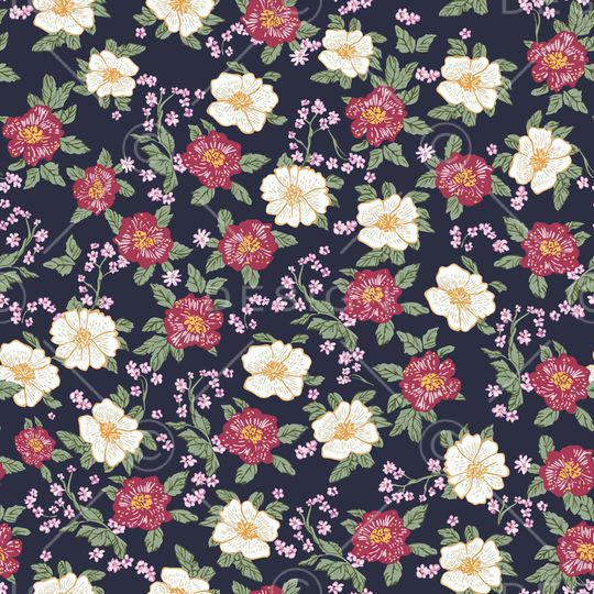 黑底花卉印花华亿平台图片