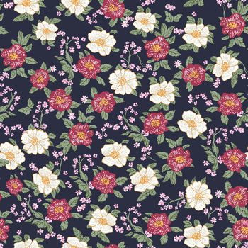 黑底花卉印花华亿平台图片