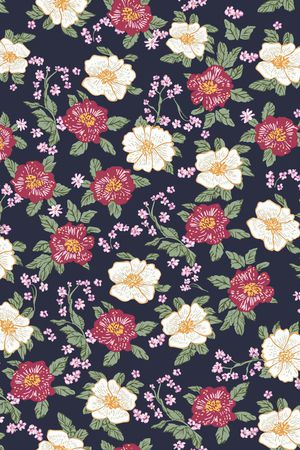 黑底花卉印花华亿平台图片