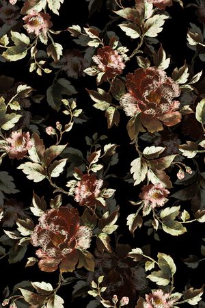 黑底花卉印花华亿平台图片