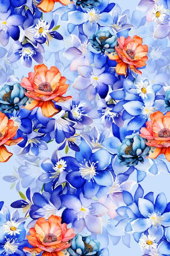 水彩花卉印花华亿平台图片