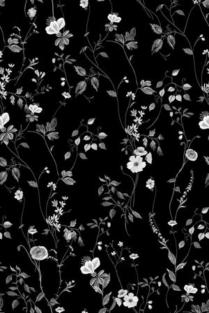 黑底花卉印花华亿平台图片