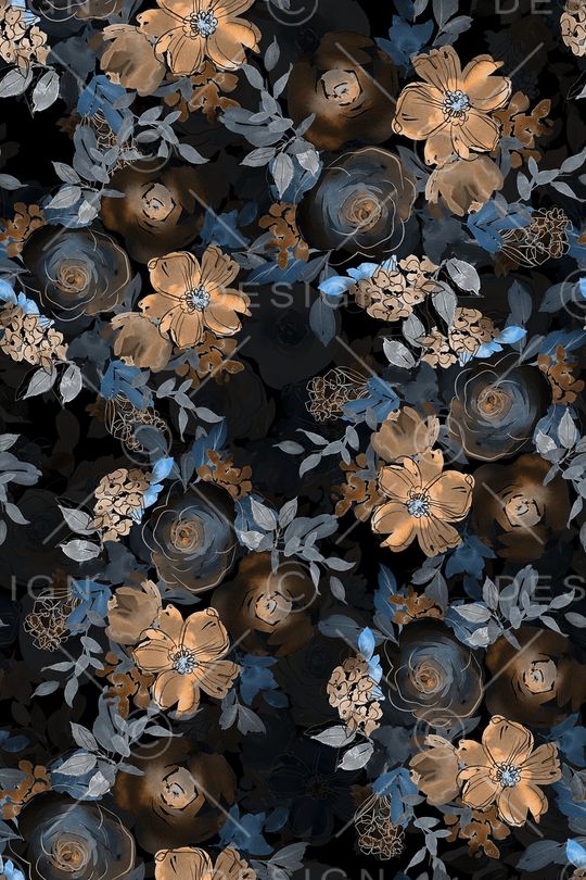 黑底花卉印花华亿平台图片