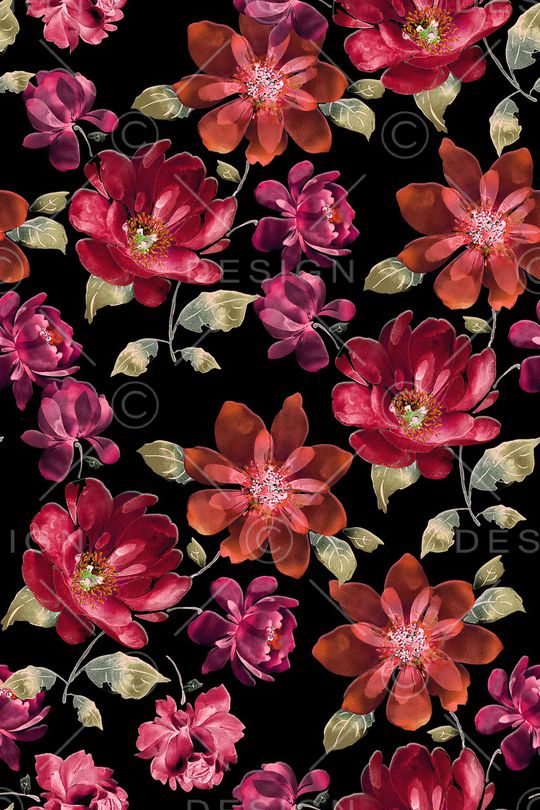 黑底花卉印花华亿平台图片