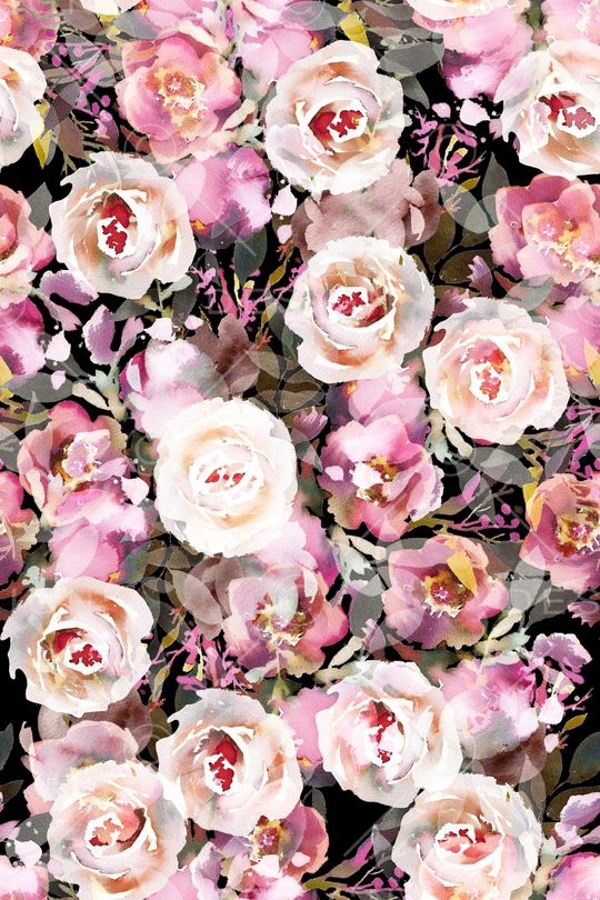 黑底花卉印花华亿平台图片