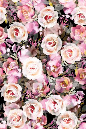 黑底花卉印花华亿平台图片