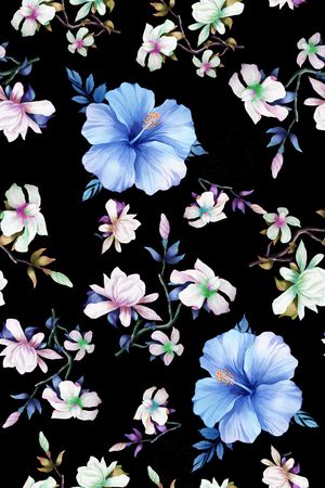 黑底花卉印花华亿平台图片