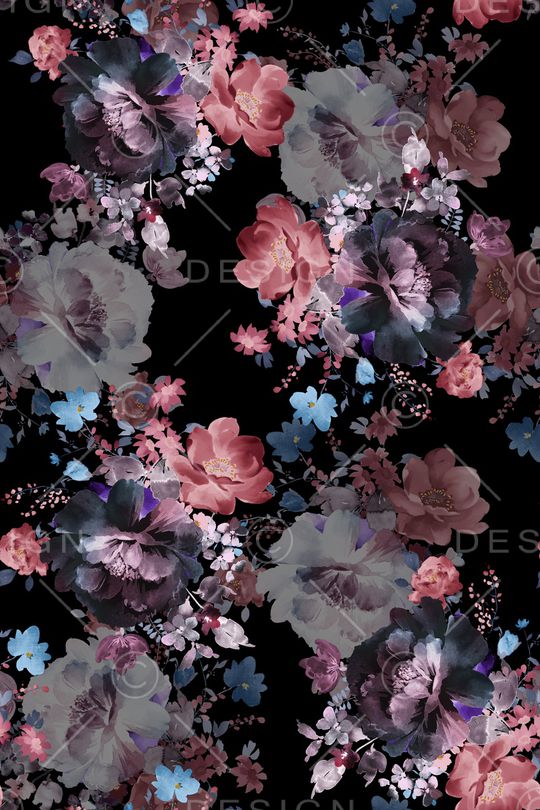 黑底花卉印花华亿平台图片