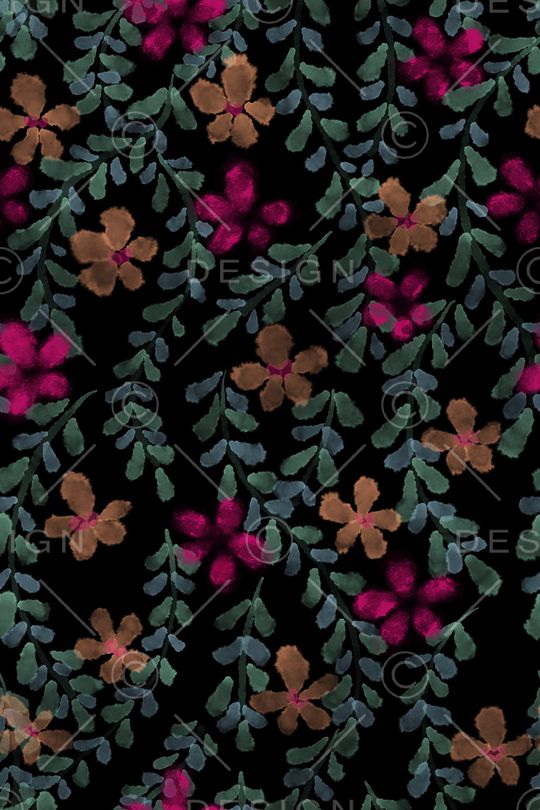 黑底花卉印花华亿平台图片