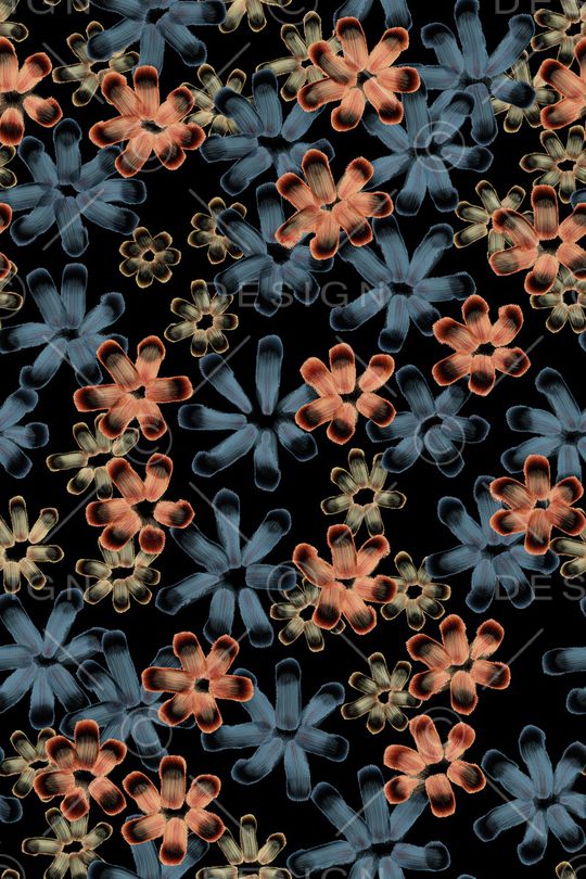 黑底花卉印花华亿平台图片